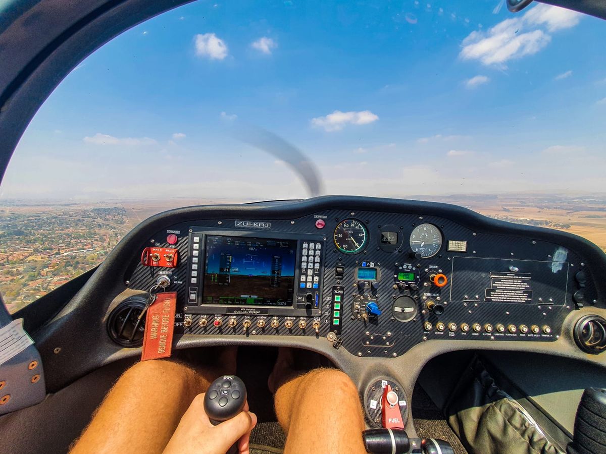 View from the cockpit of a Sling in flight